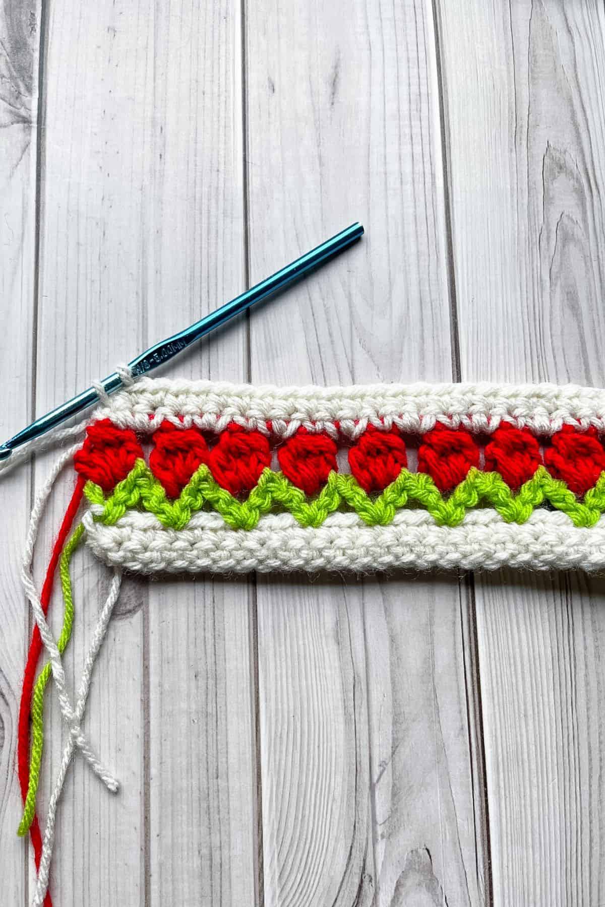 Finished section of the tulip sttich.