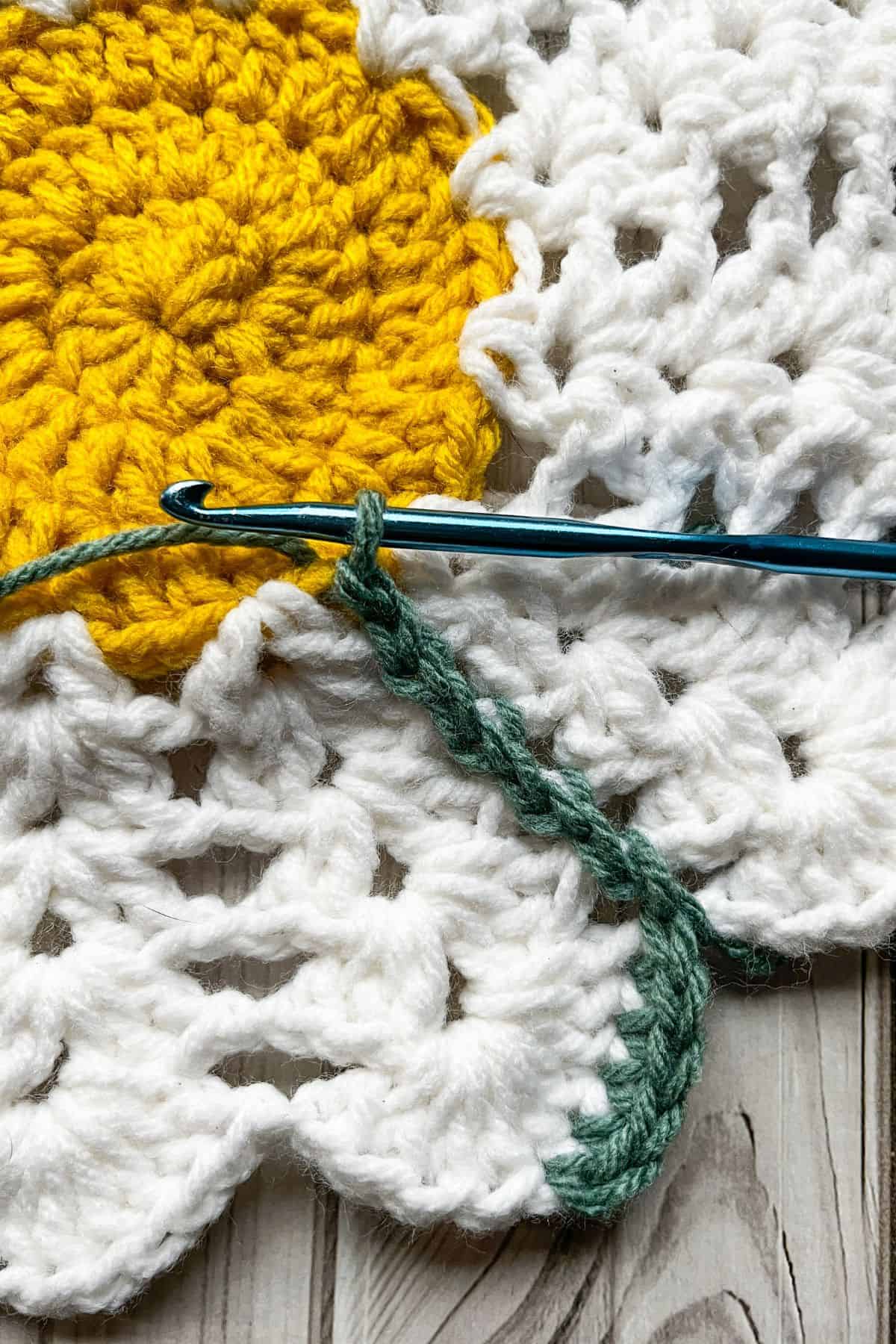 Close up of slip stitching down between the petals.