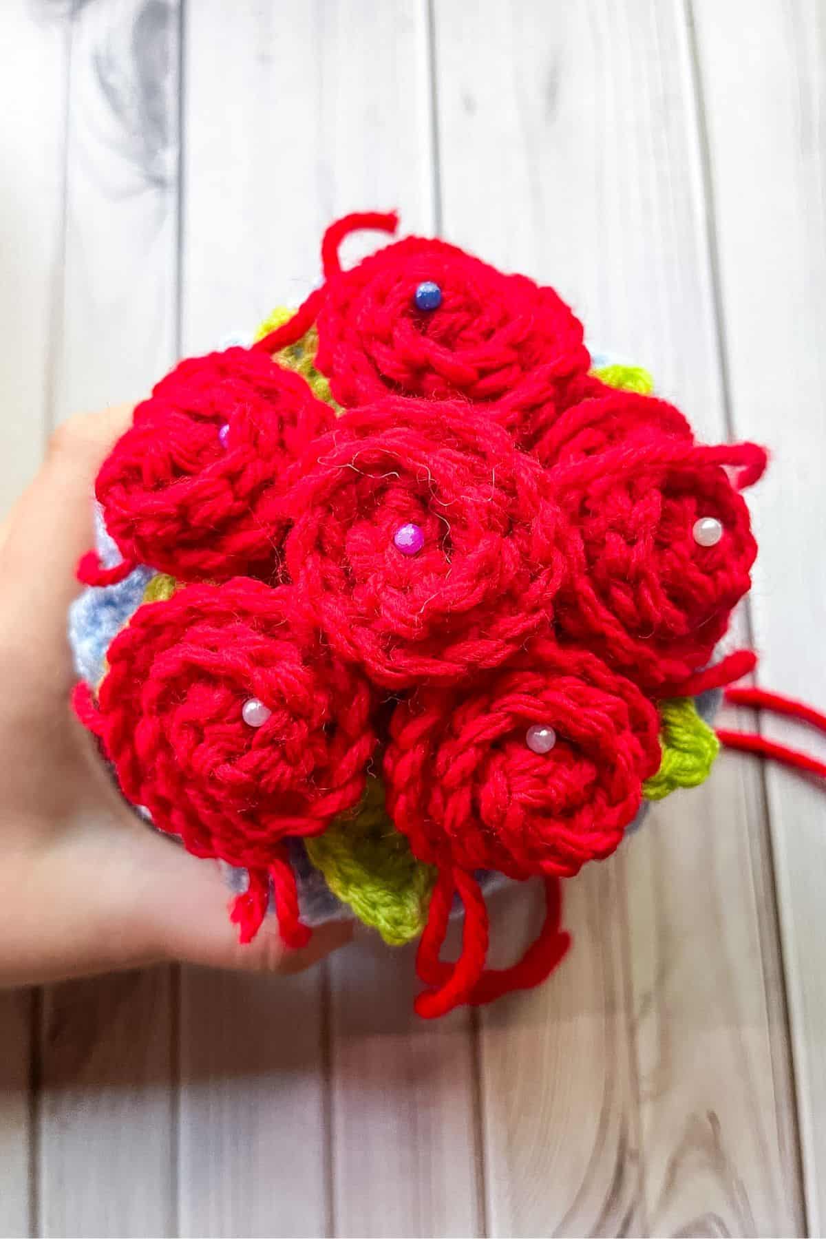 Pinned rosses waiting to be sewn on.
