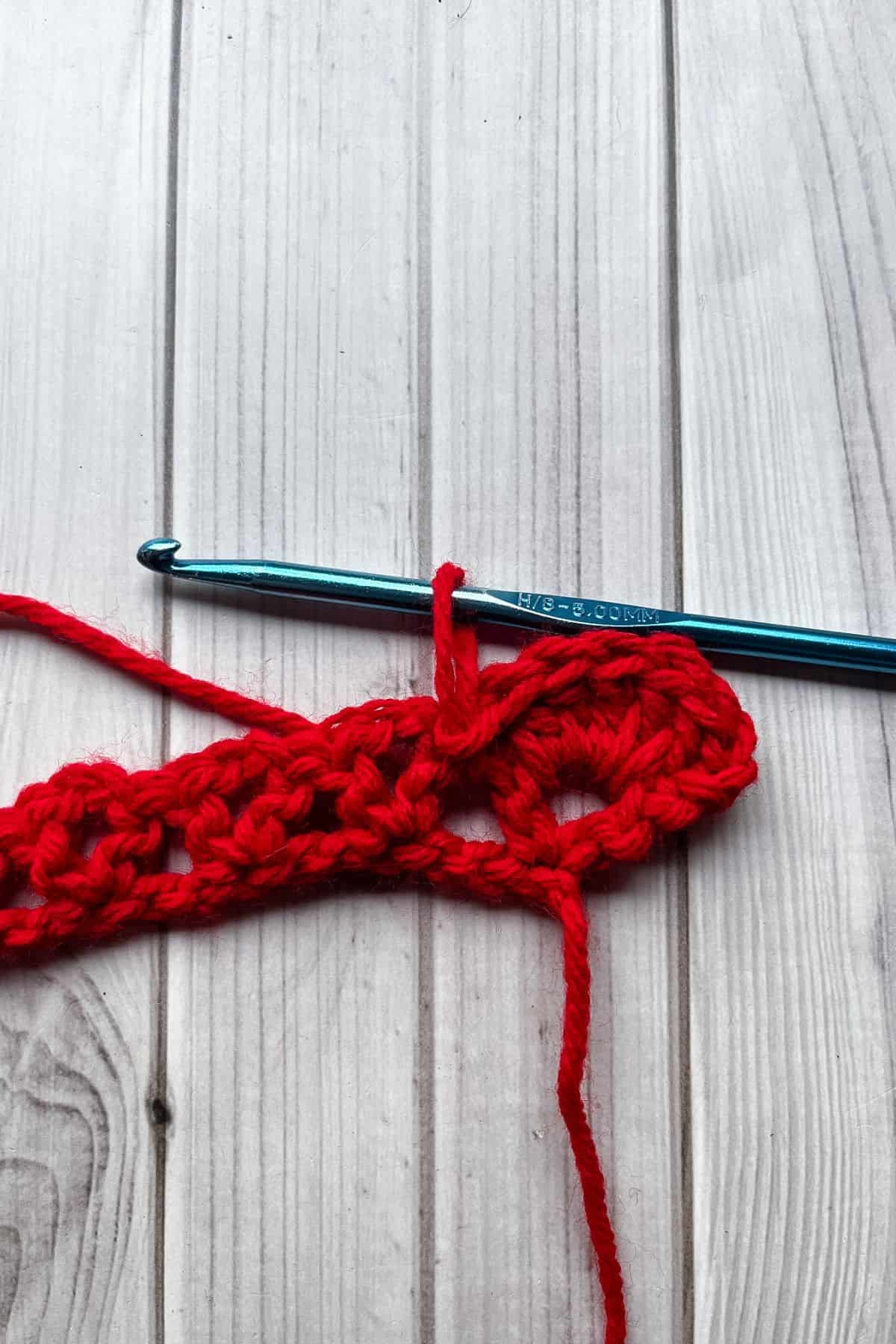 Starting the petals for the crochet rose.