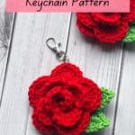 Crochet rose promo image for Pinterest.