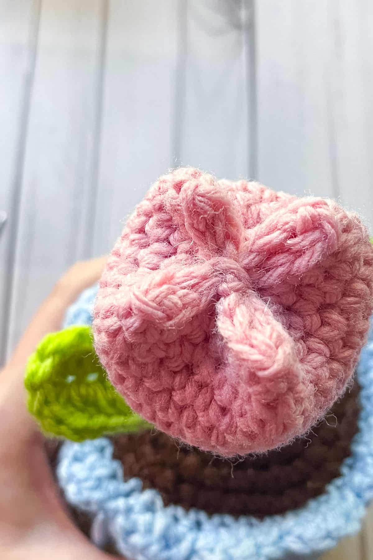 Close up of the top of the crochet tulip pattern.