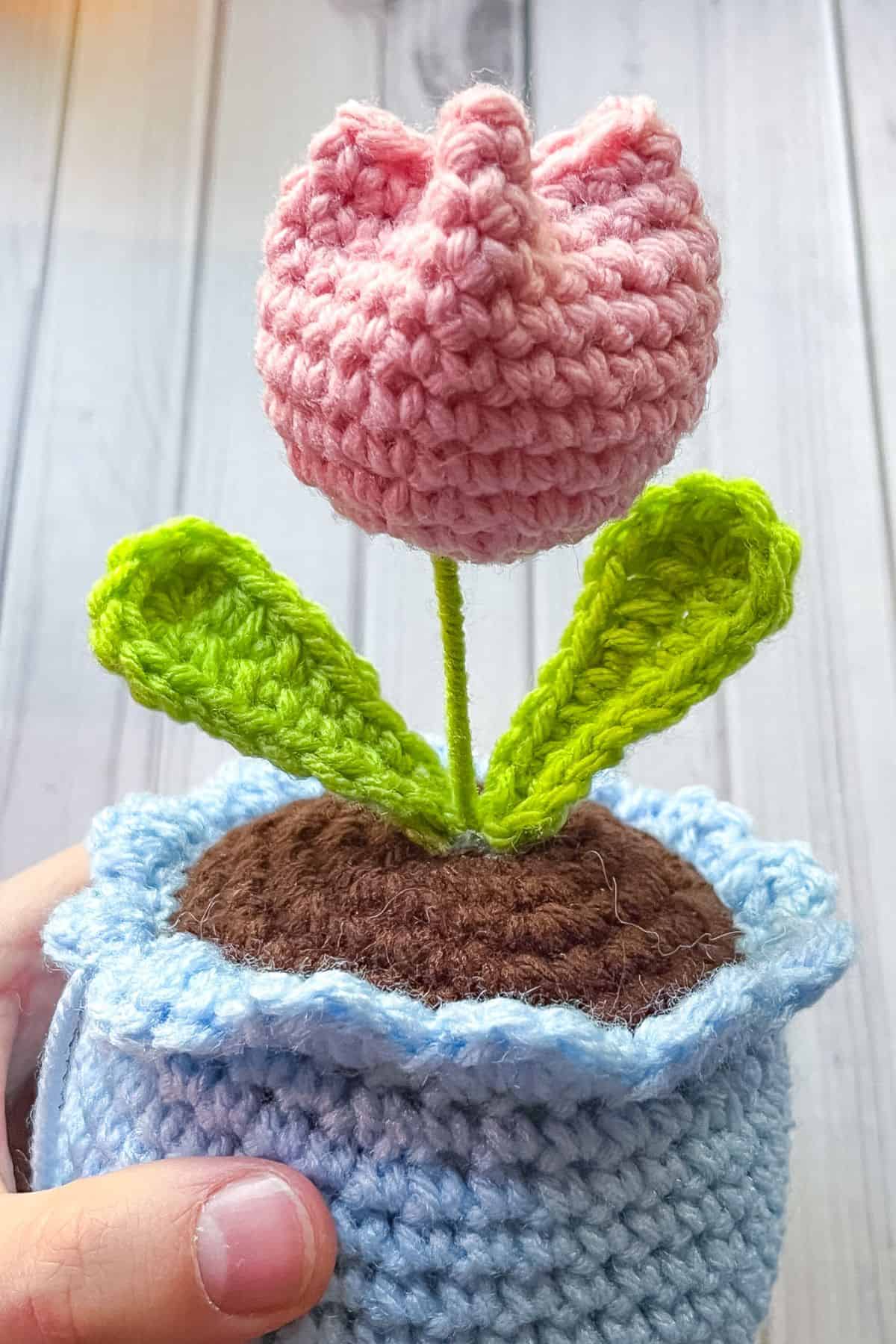 Close up of the crochet tulip pattern.