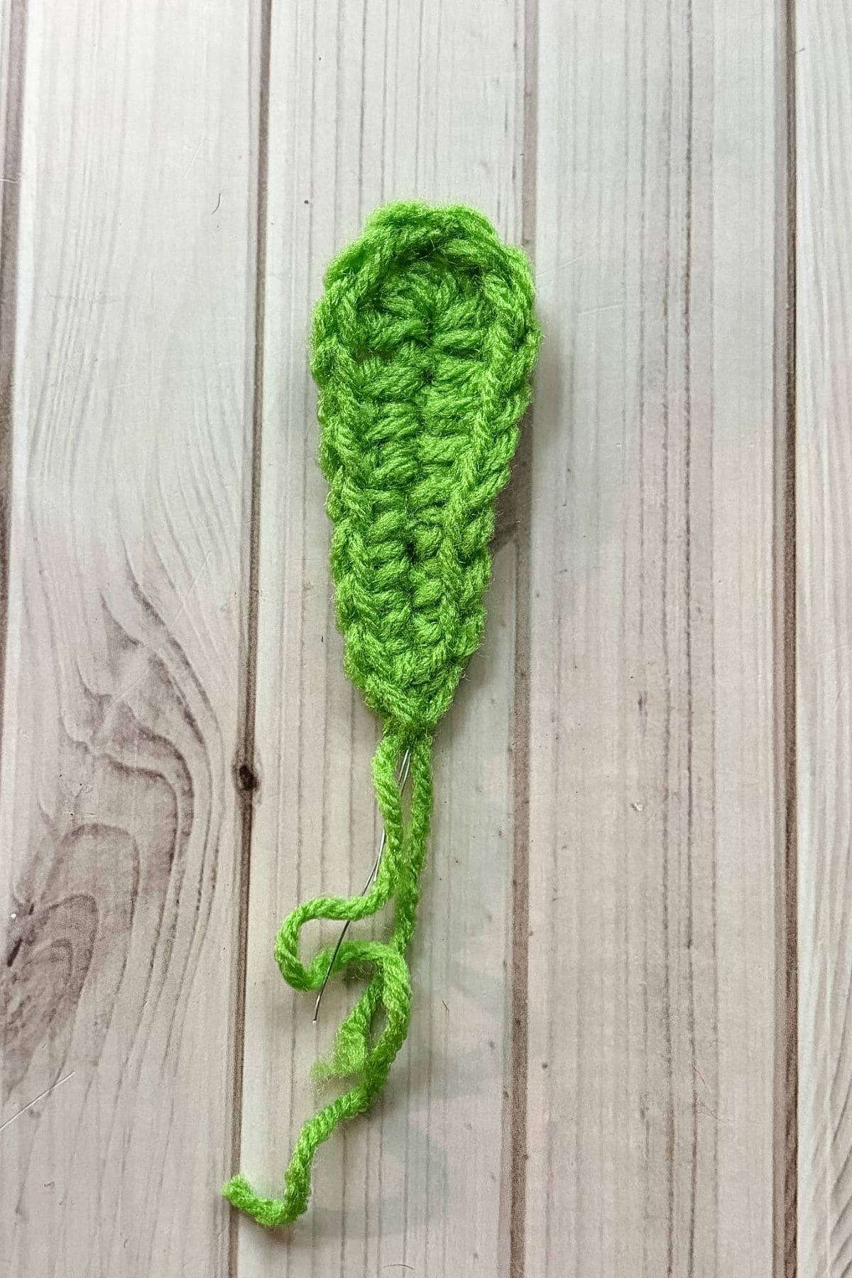 Finished crochet tulip leaf.
