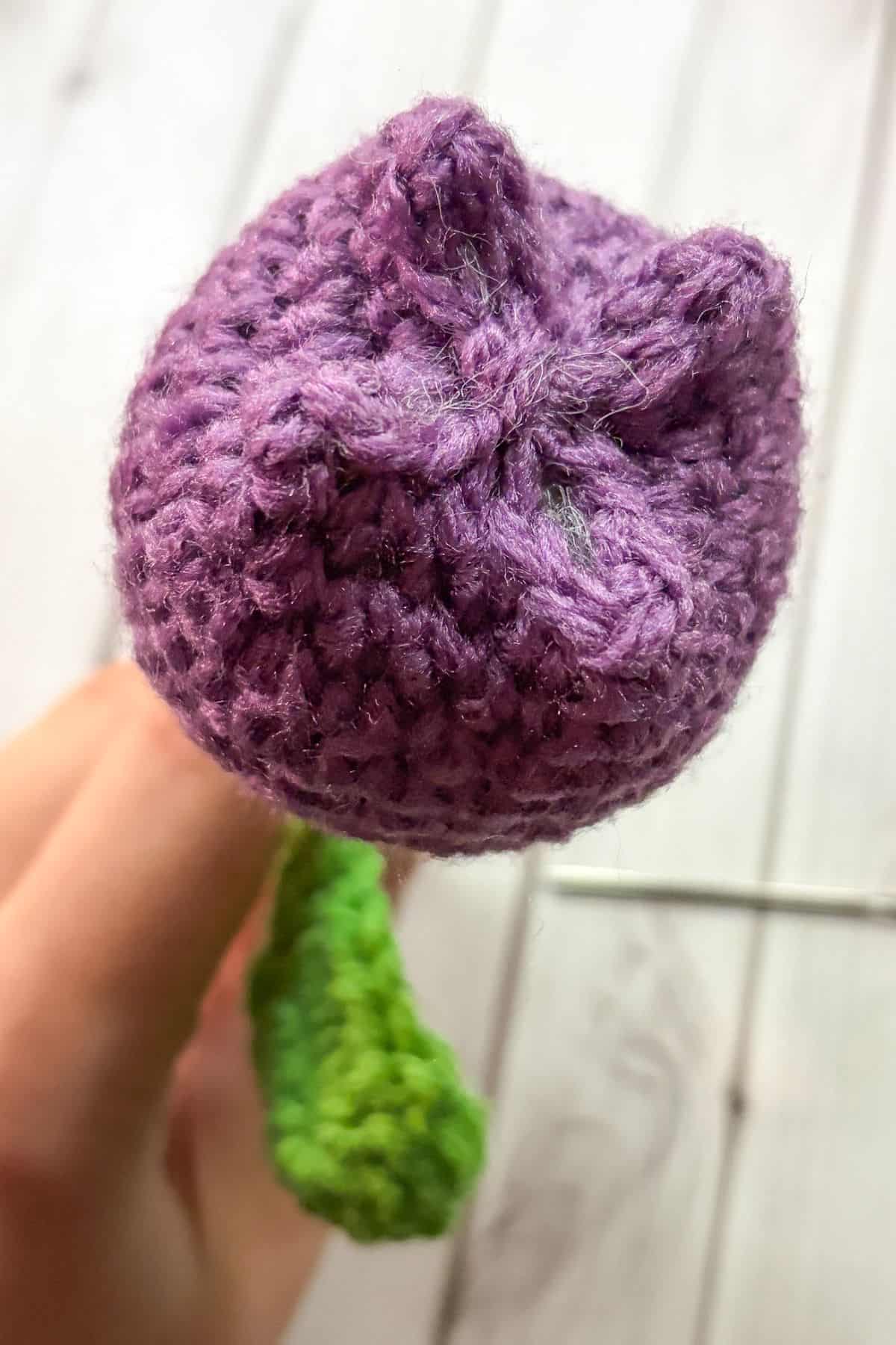 Top of the crochet tulip.