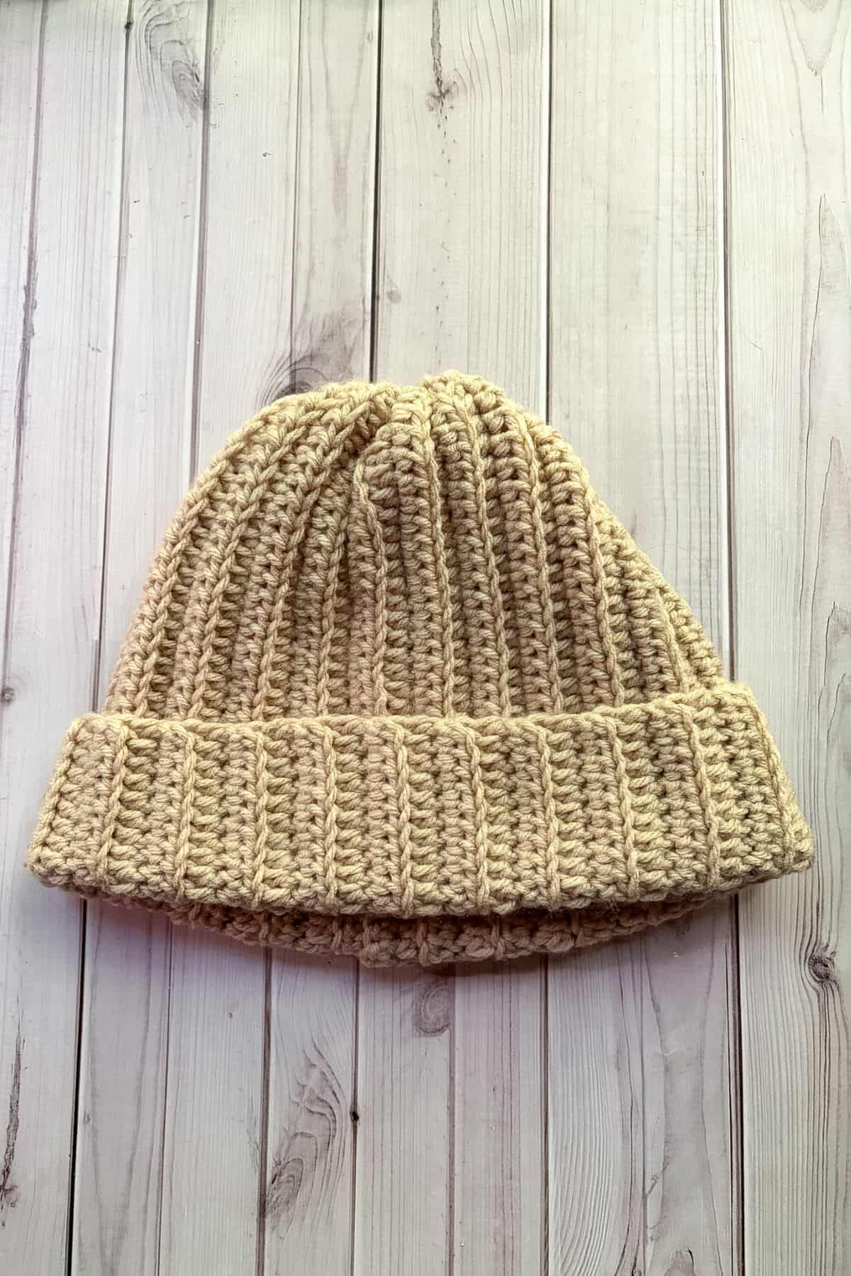 Finished basic crochet rectangle beanie.