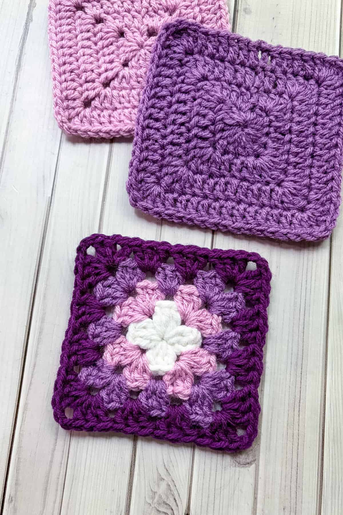 Finished crochet granny squares.