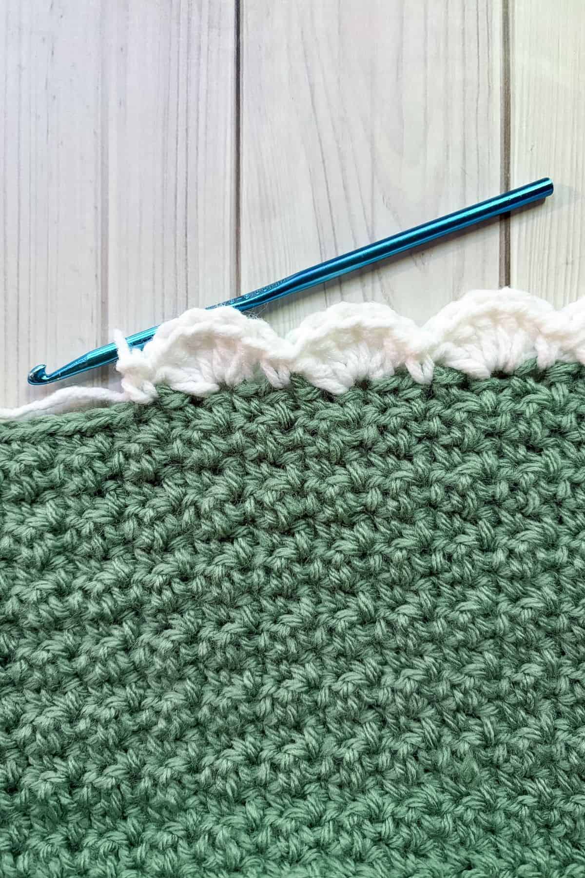 A row of shell stitches.