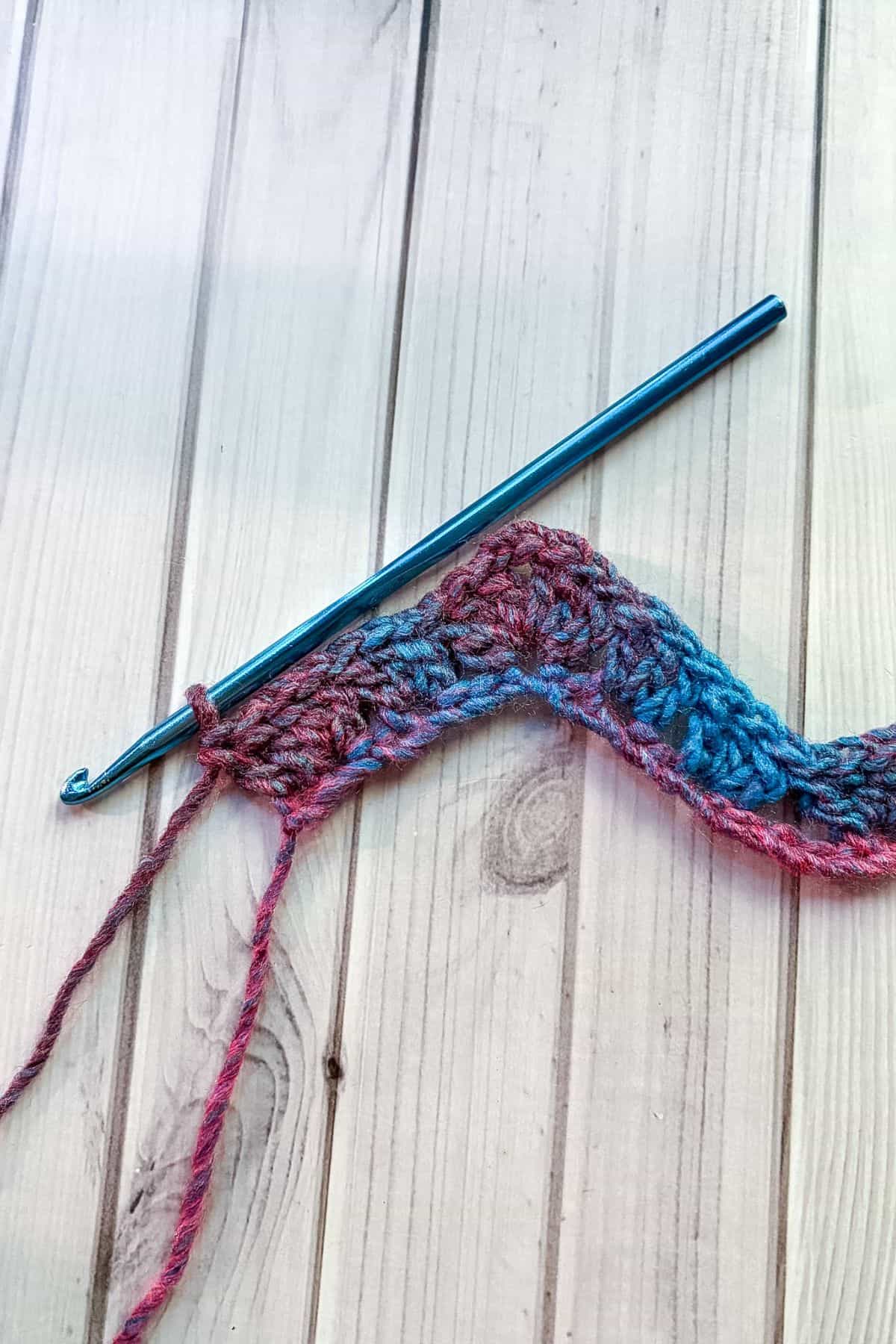 Finished row 1 of the granny chevron blanket.