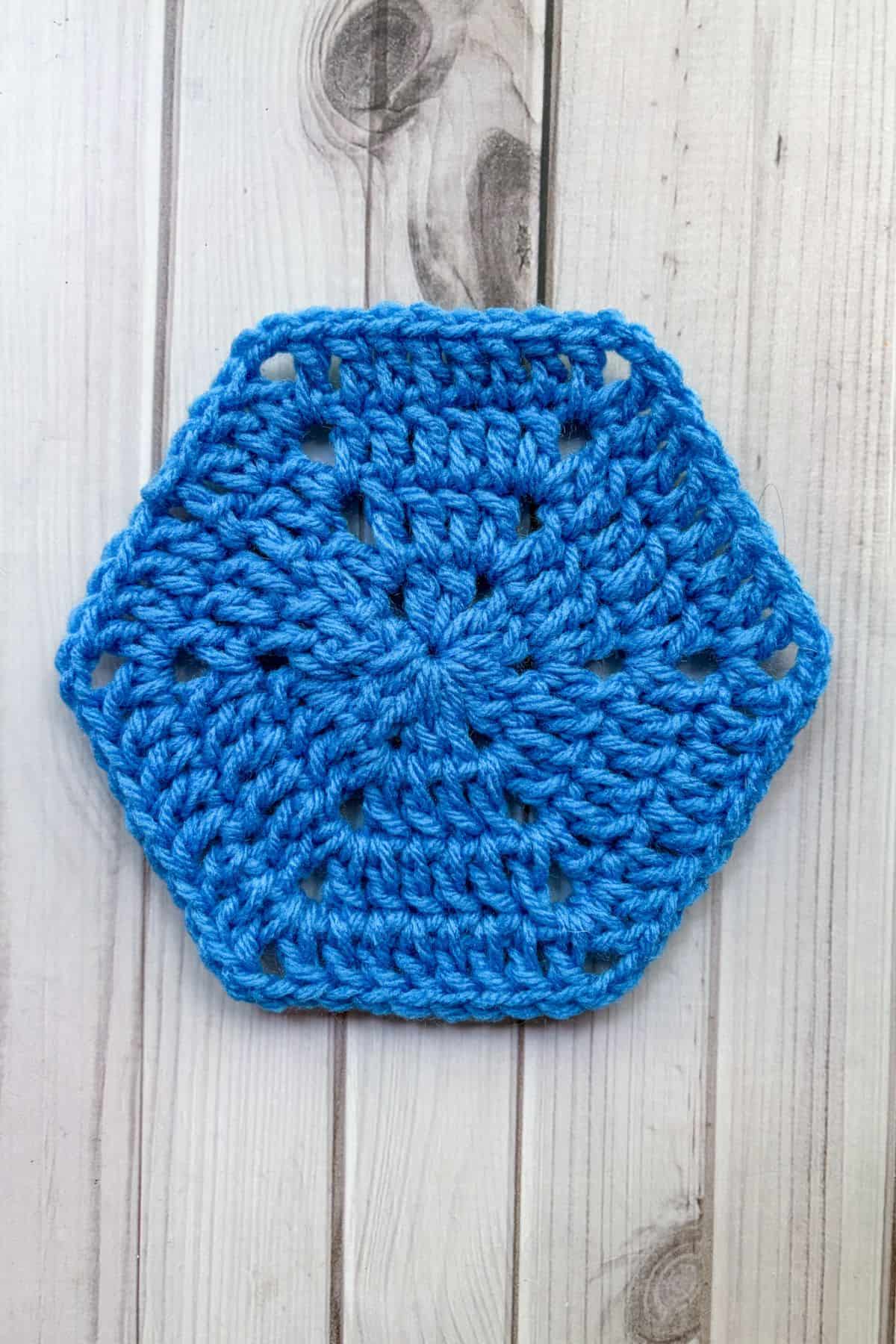 Finished solid crochet hexagon.