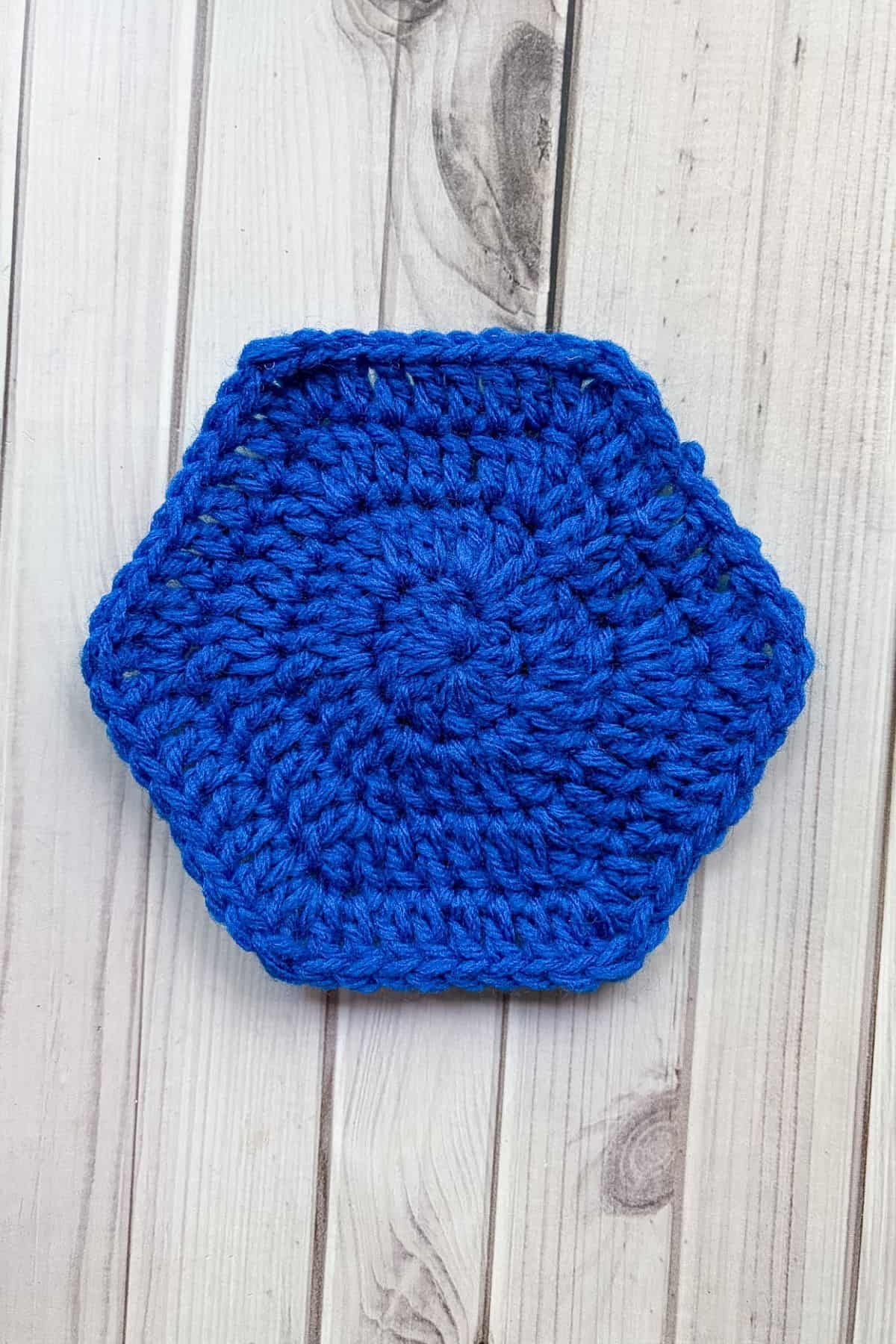 Finished no holes solid crochet hexagon.