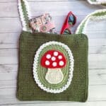 Finished crochet mushroom bag.