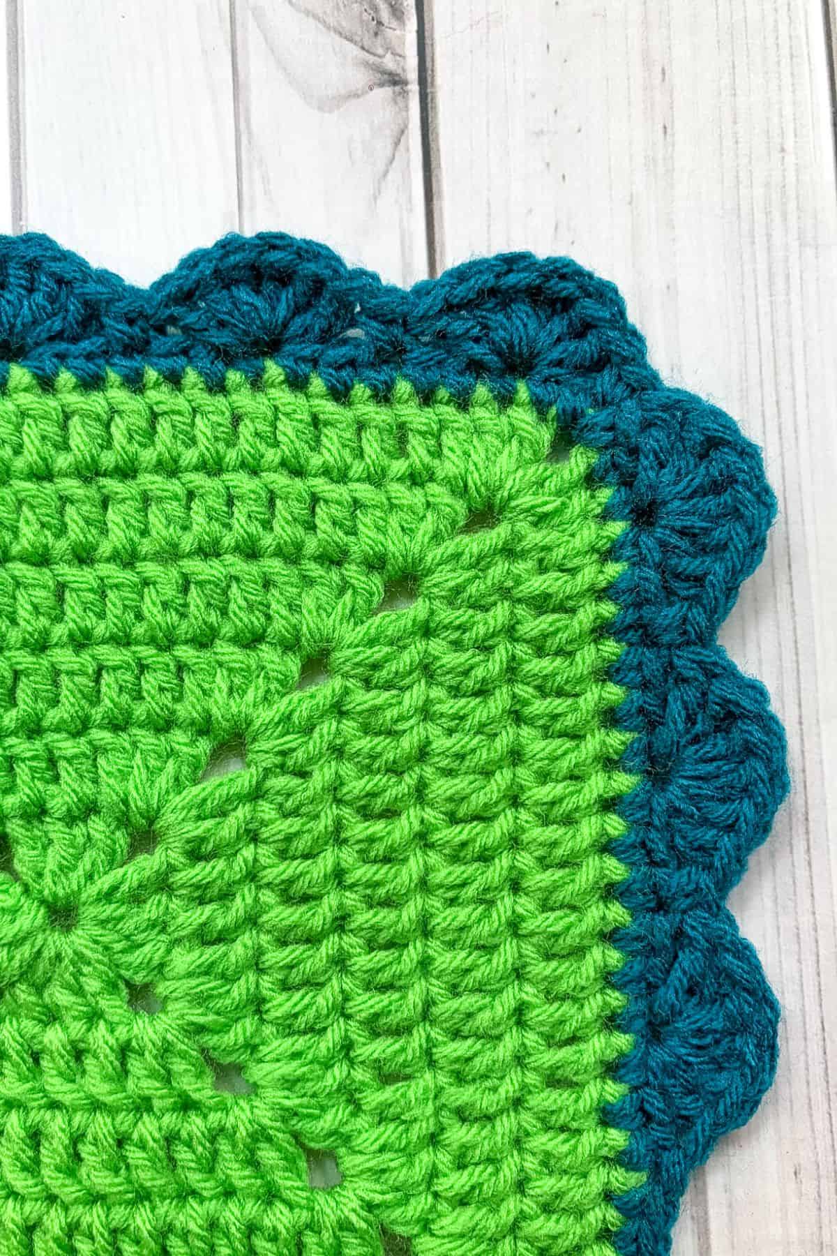Close up of crochet shell stitches.