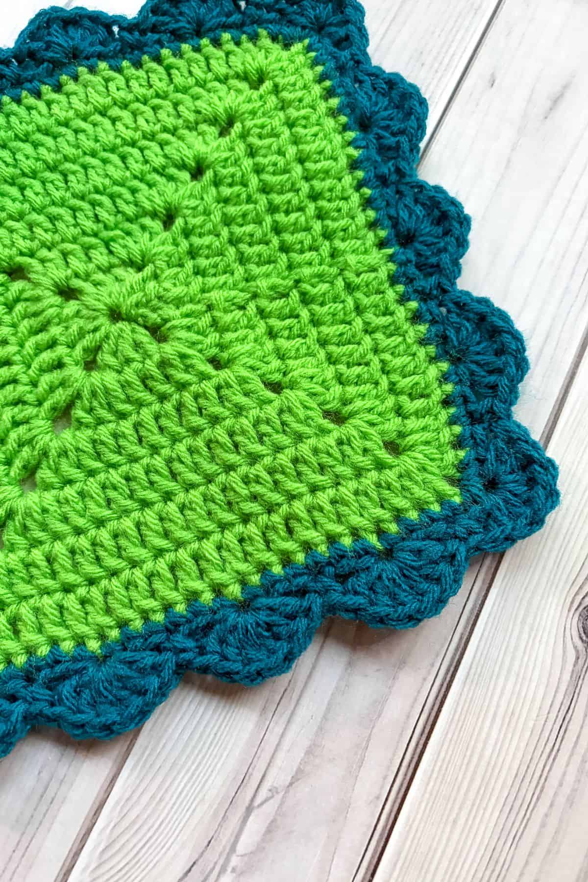 Close up of crochet shell stitches.