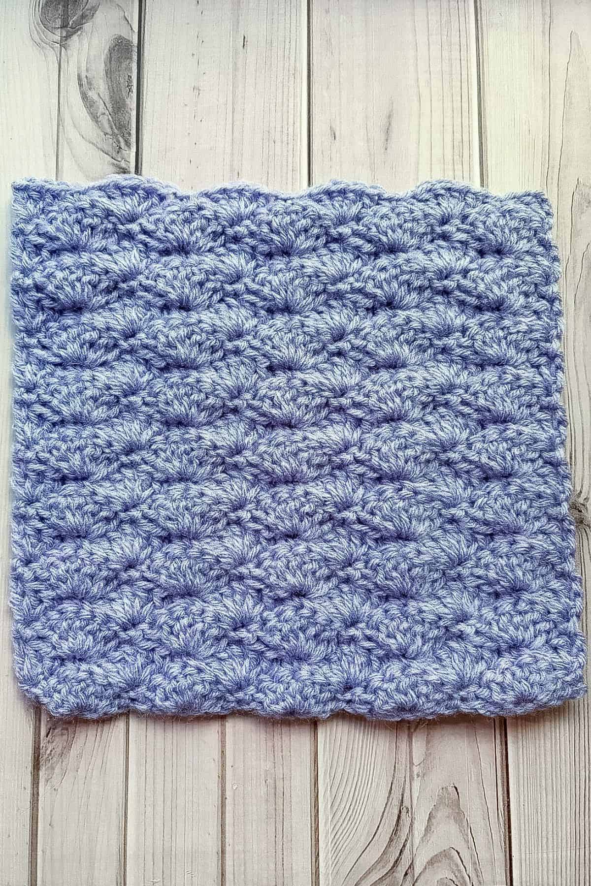 Finished crochet shell stitch swatch.