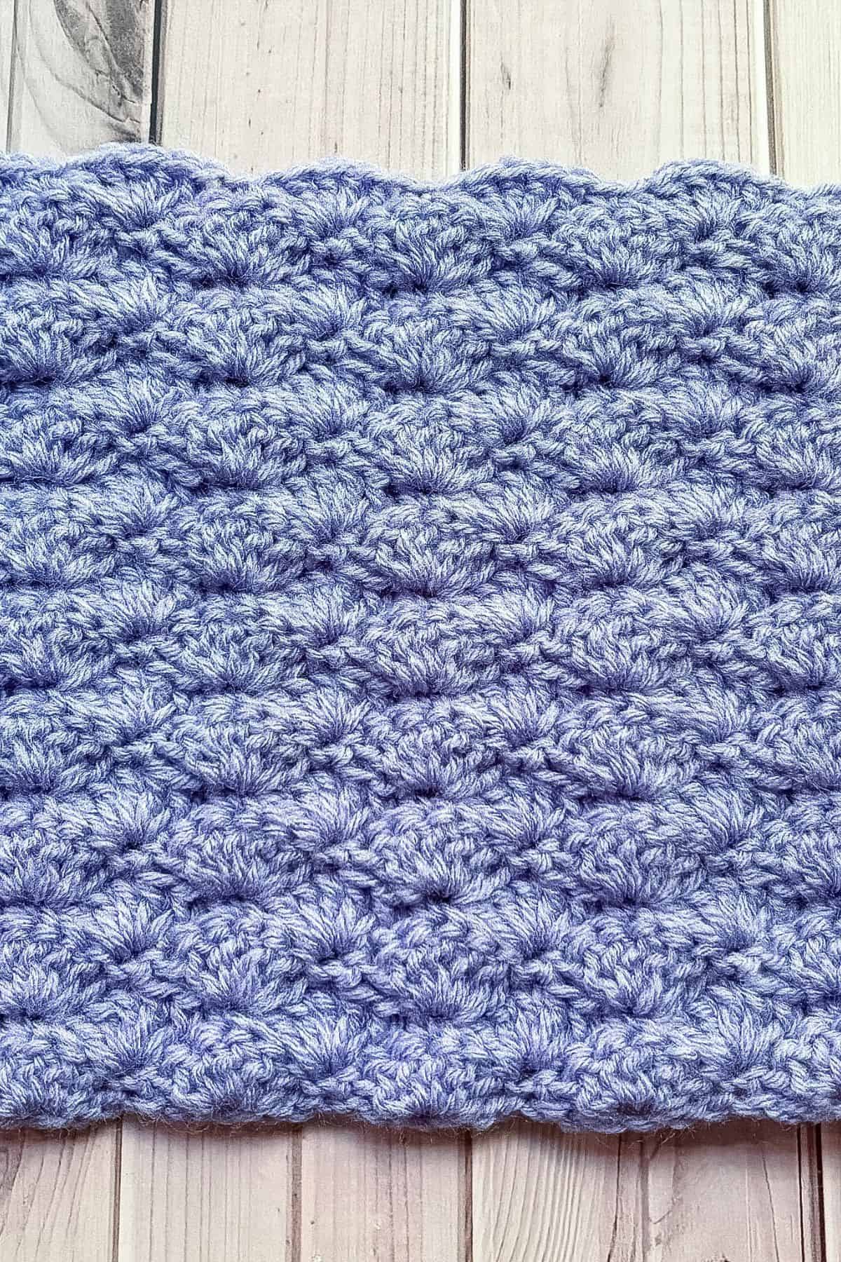 Finished crochet shell stitch swatch.