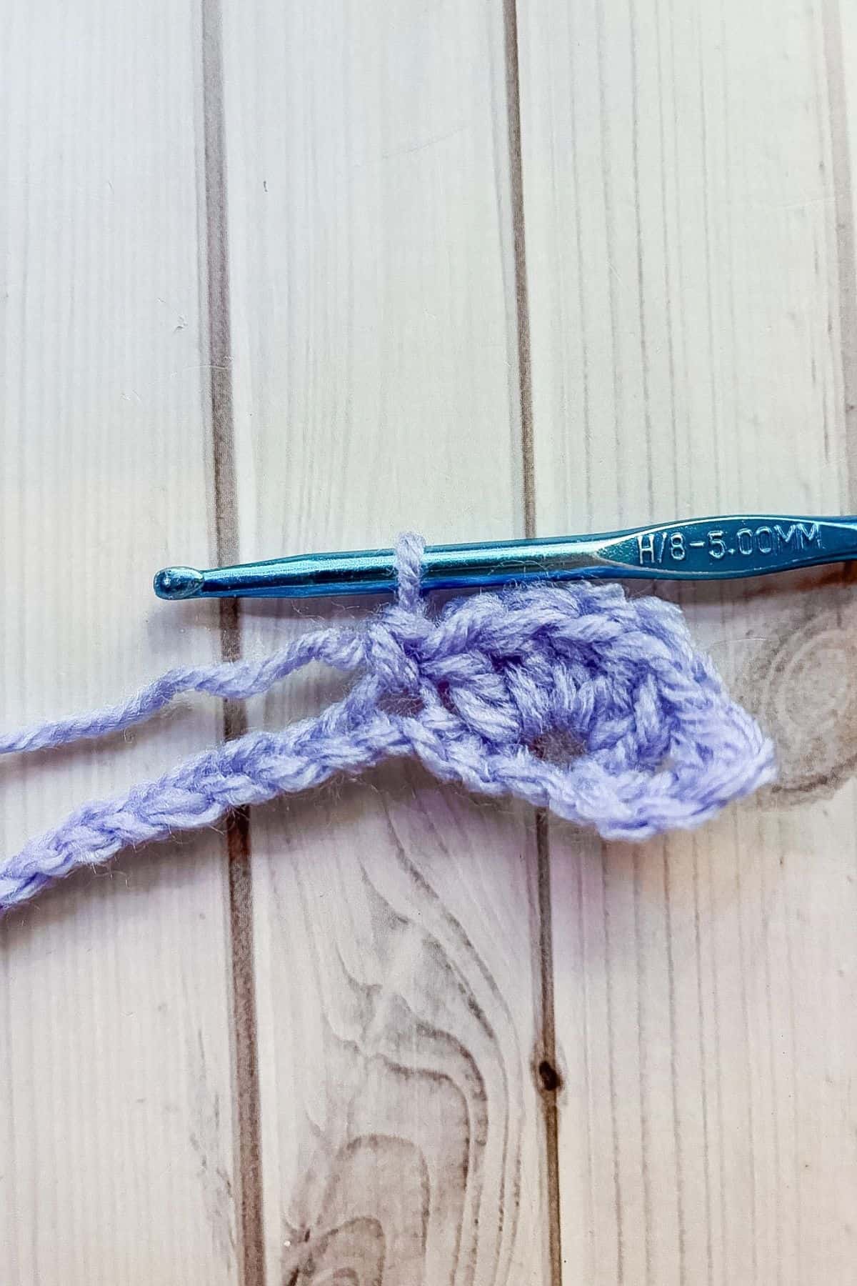 Finished crochet shell.
