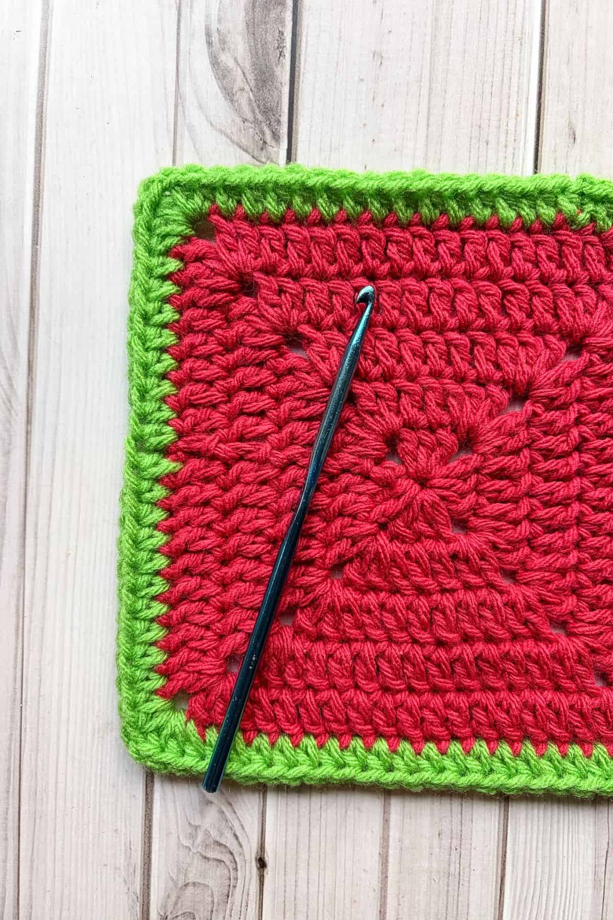 Finished half double crochet border.