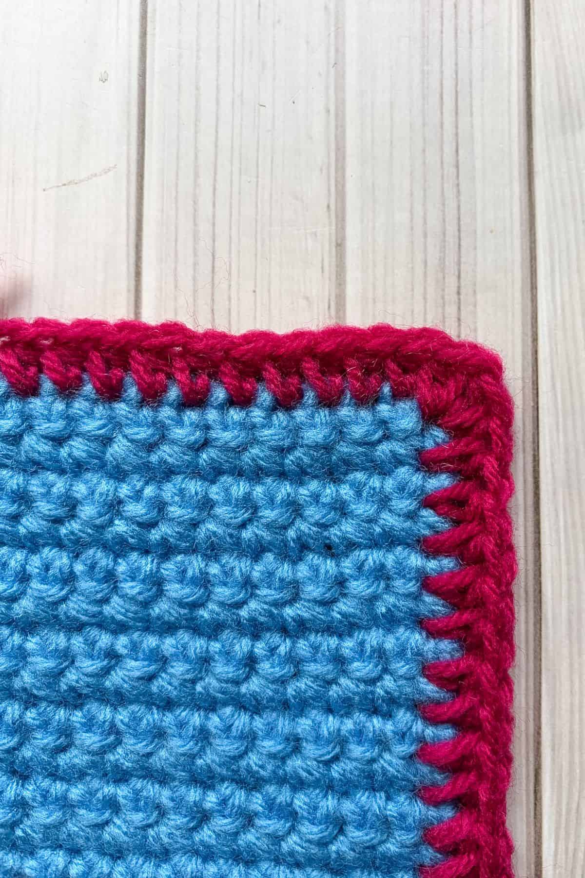 The half double crochet border around a project made in rows.