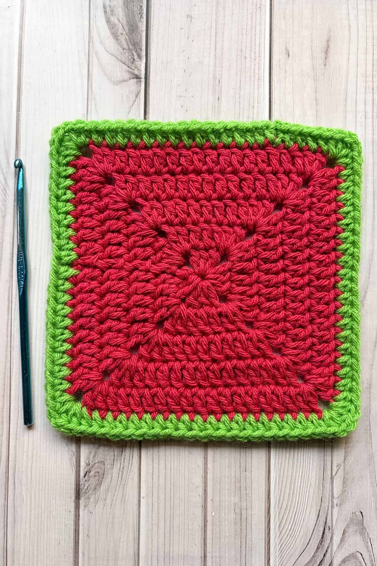 Finished half double crochet border.